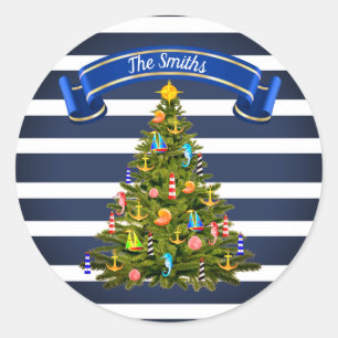 Sticker Rond Arbre de Noël nautique personnalisé