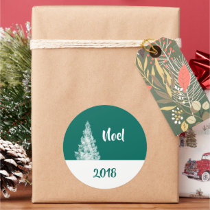 Sticker Rond Arbre de Noël neige Turquoise et blanc Noel minima