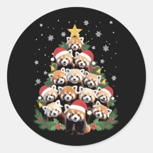 Sticker Rond Arbre de Noël Panda roux Drôle d'animal 