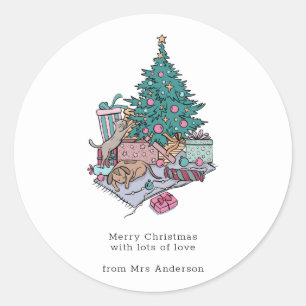 Sticker Rond Arbre De Noël Pour Chat Et Chiot Simple Minimalist
