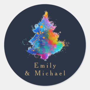 Sticker Rond Arbre de Noël Rainbow bleu marine