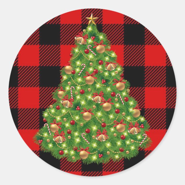 Sticker Rond Arbre de Noël Red Buffalo Check (Devant)