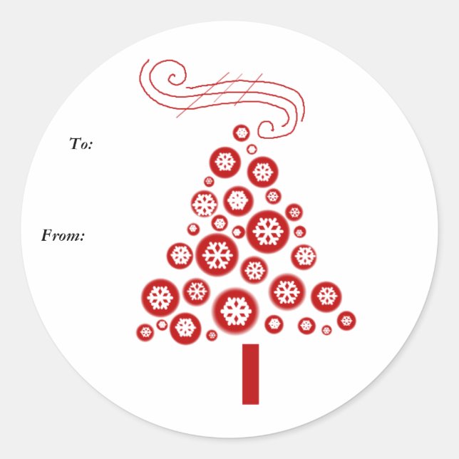 Sticker Rond Arbre de Noël rouge et blanc (Devant)