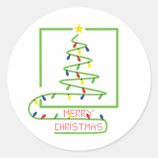 Sticker Rond Arbre de Noël stylisé avec ampoules