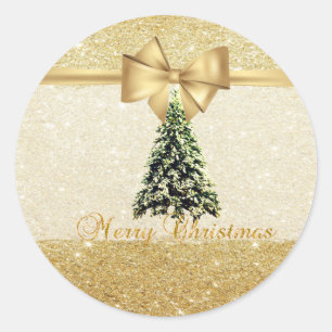 Sticker Rond Arbre de Noël tendance, Bow or Faux, Glitterie