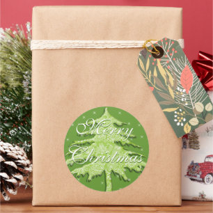 Sticker Rond Arbre de Noël vert avec étoiles