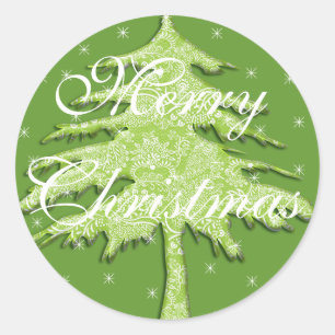Sticker Rond Arbre de Noël vert avec étoiles