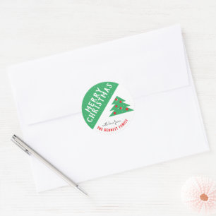 Sticker Rond Arbre de Noël Vert Famille Noël