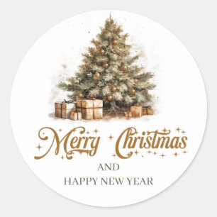 Sticker Rond Arbre de Noël vert sauge moderne et cuivre