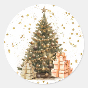 Sticker Rond Arbre de Noël victorien vintage avec cadeaux