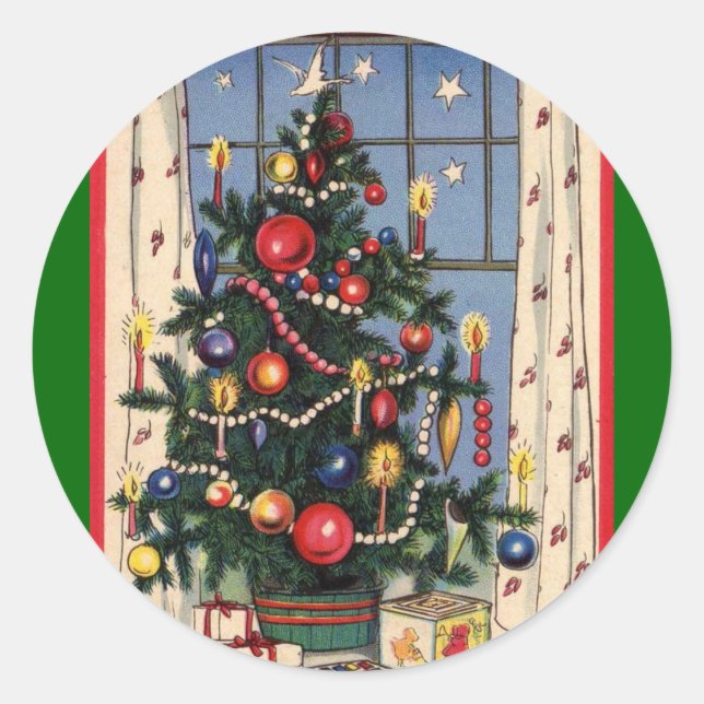 Sticker Rond Arbre de Noël Vintage (Devant)