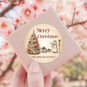 Sticker Rond Arbre de Noël vintage Retro