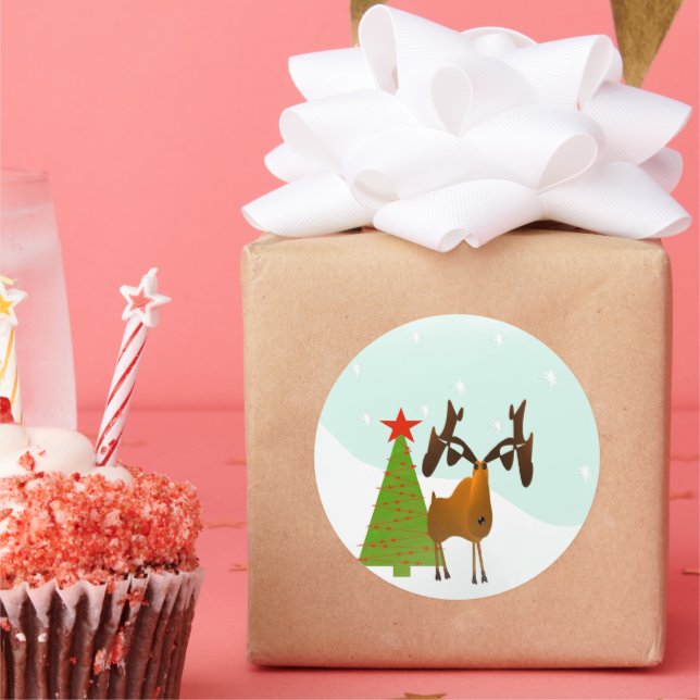 Sticker Rond Arbre de pin de Noël de l'orignal (Fête)