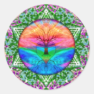 Sticker Rond Arbre de vie apaisant dans les couleurs arc-en-cie