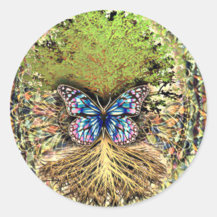 Sticker Rond Arbre de vie avec l'or papillon