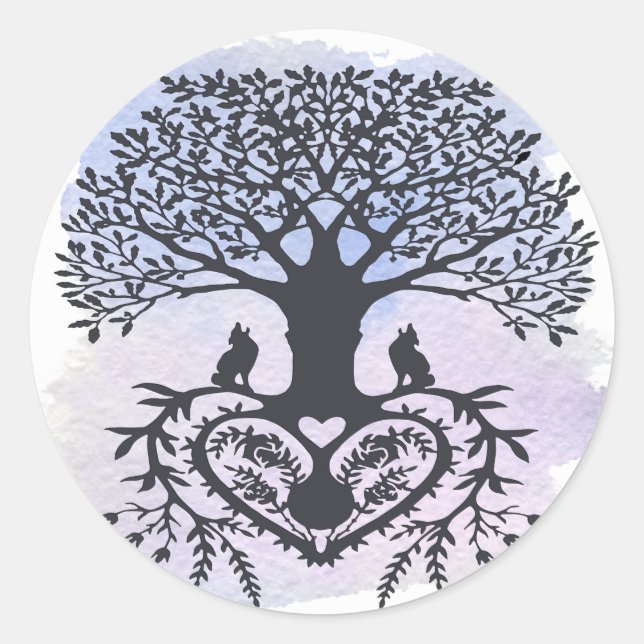 Sticker Rond Arbre de vie d'art populaire (Devant)