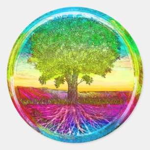 Sticker Rond Arbre de vie de couleur arc-en-ciel