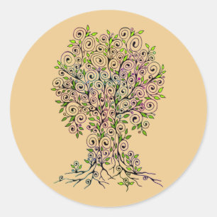 Sticker Rond Arbre De Vie - Spirales Fruits Feuille 1
