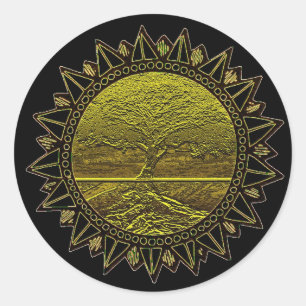 Sticker Rond Arbre de vie Sun Salutation