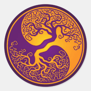 Sticker Rond Arbre doré pourpre de la vie Yin Yang