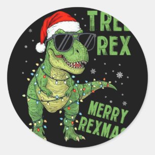 Sticker Rond Arbre drôle Rex Noël Dinosaure Chapeau de Père Noë