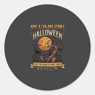 Sticker Rond Arbre effrayant Halloween pleine lune chat noir ci