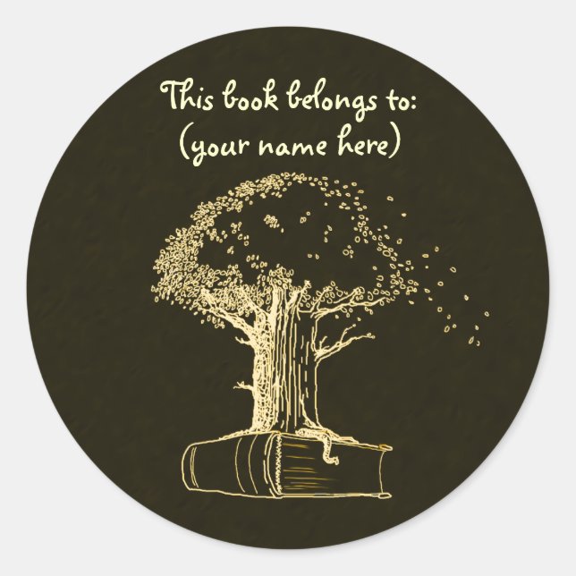 Sticker Rond Arbre et livre, jaune foncé (Devant)