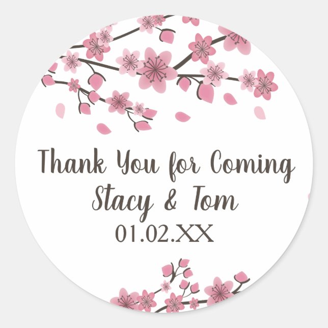 Sticker Rond Arbre Fleur de Cerisier Rose Mariage (Devant)