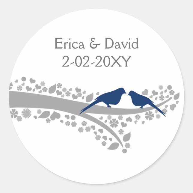 Sticker Rond arbre marine bleu lovebirds mariage faveurs autoco (Devant)