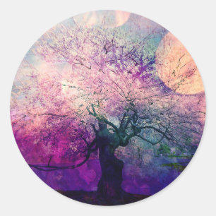 Sticker Rond Arbre mystique et Lune de nuit