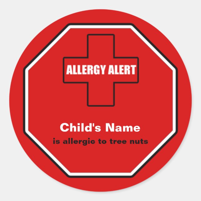 Sticker Rond Arbre Nuts Allergy Alerte Médicale Personnalisé St (Devant)