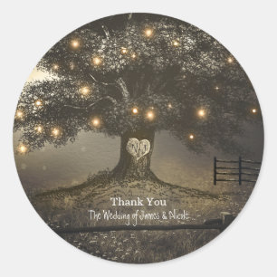 Sticker Rond Arbre rustique vintage et lumières de nuit Mariage