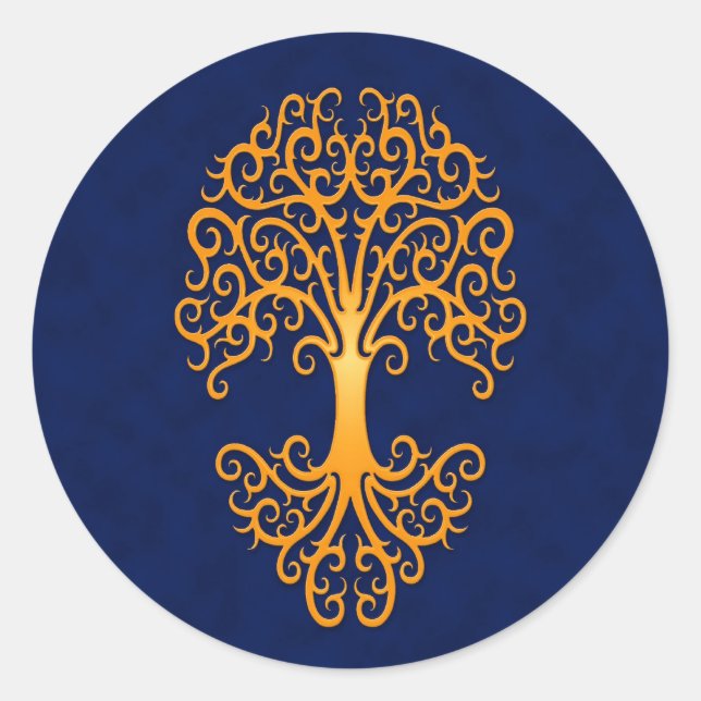 Sticker Rond Arbre tribal de la vie Bleu doré (Devant)