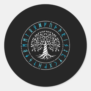 Sticker Rond Arbre Yggdrasil de Vie Runes Viking Mythologie Nor