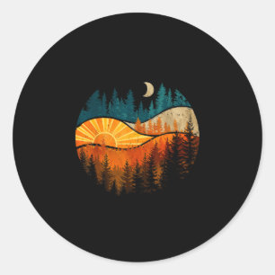 Sticker Rond Arbres de forêt vintage coucher de soleil lune ext