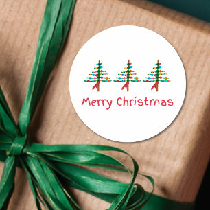 Sticker Rond Arbres de Noël artisanaux - Joyeux Noël modernes