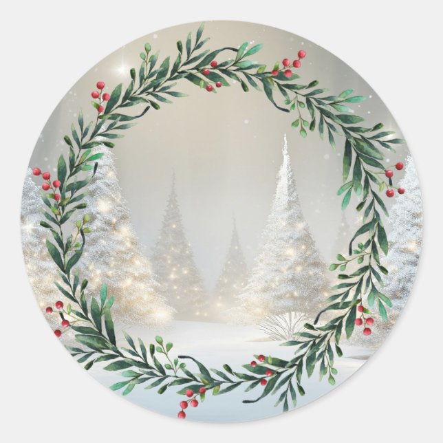 Sticker Rond Arbres de Noël blancs (Devant)