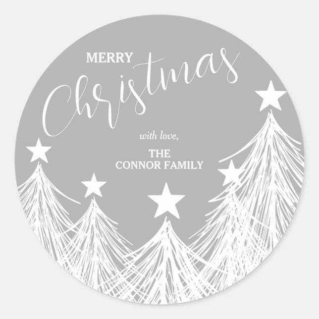 Sticker Rond Arbres de Noël blancs (Devant)