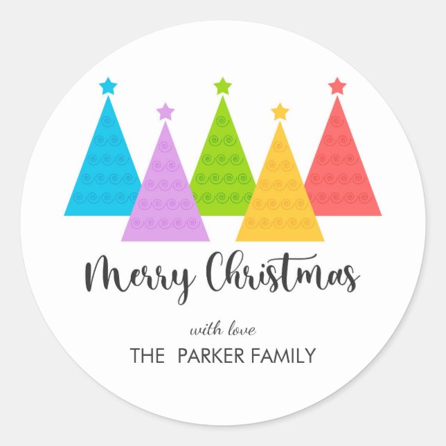 Sticker Rond Arbres de Noël colorés (Devant)