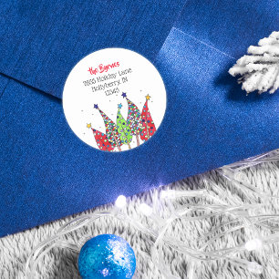 Sticker Rond Arbres de Noël Disco Adresse de Retour