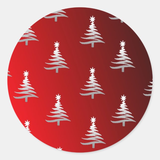 Sticker Rond Arbres de Noël en argent sur rouge (Devant)