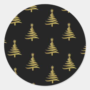 Sticker Rond Arbres de Noël en or sur noir