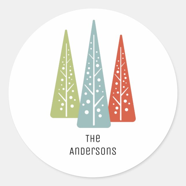 Sticker Rond Arbres de Noël modernes du milieu du siècle Person (Devant)
