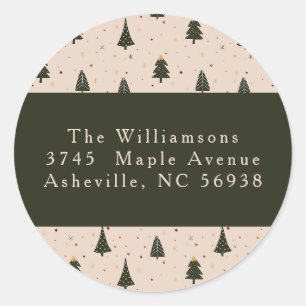 Sticker Rond Arbres de Noël Verts Forestiers Rustiques Adresse