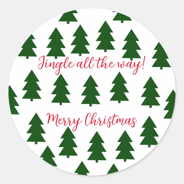 Sticker Rond Arbres de Noël verts Joyeux Noël (Devant)