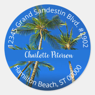 Sticker Rond Arbres Palmiers Tropicaux Adresse de Retour Écritu