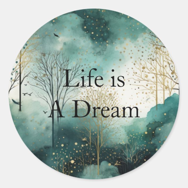 Sticker Rond Arbres verts en or (Devant)