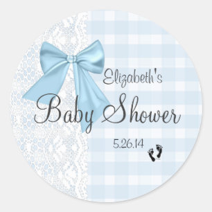 Sticker Rond Arc bleu, dentelle blanche et douche de bébé bleue