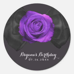 Sticker Rond Arc de ruban et rose noirs de pourpre TOUTE