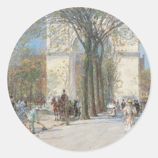 Sticker Rond Arc de Washington, Printemps par Frederick Childe  (Devant)